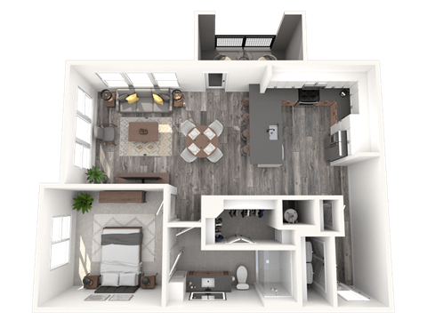 Floor plan for studio, 858 sqft